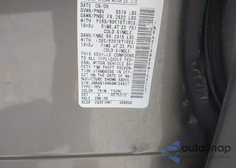 2009 Infiniti Fx35 z USA, uszkodzony, nr VIN JNRAS18W89M154927